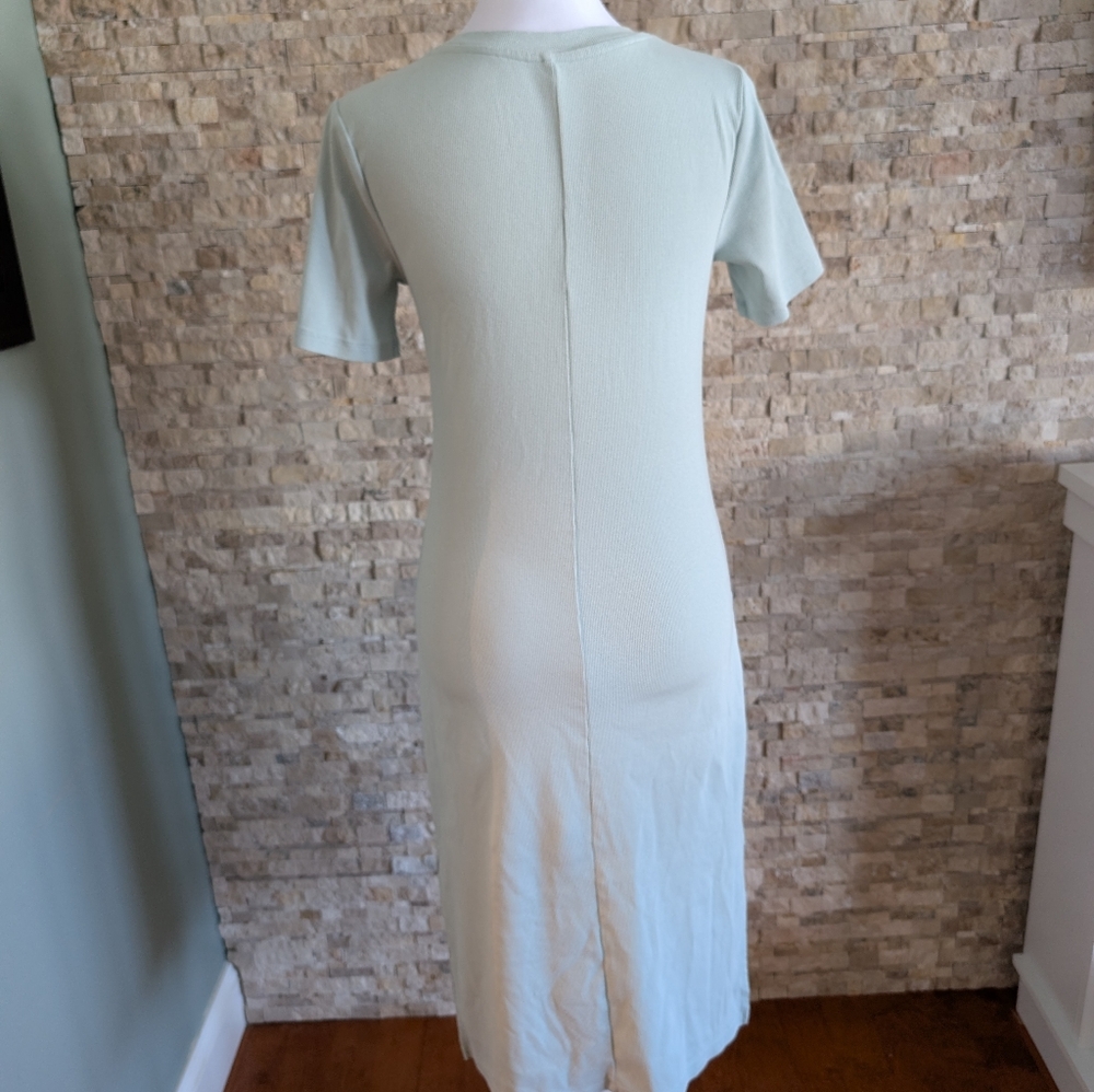 A New Day Mint Midi Ribbed T Shirt Dress Slit Crewneck Small Sea Foam Green image 2